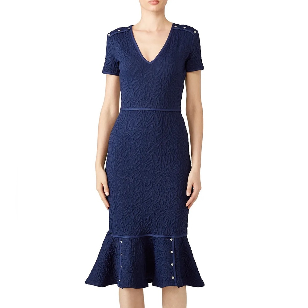 OPENING CEREMONY Blue Textured Desert Jacquard Ruffle Hem Midi Dress Size XS
